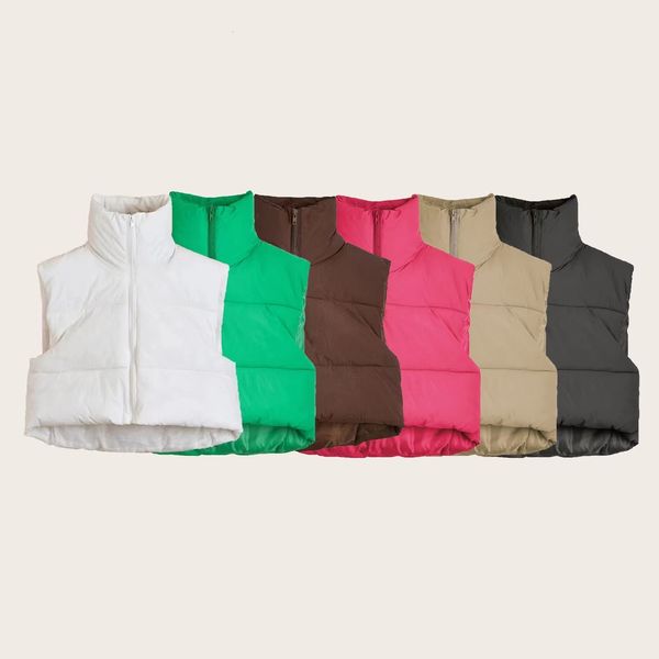 

women s vests puffy women zip up stand collar sleeveless lightweight padded cropped puffer quilted winter warm coat jacket 230225, Black;white