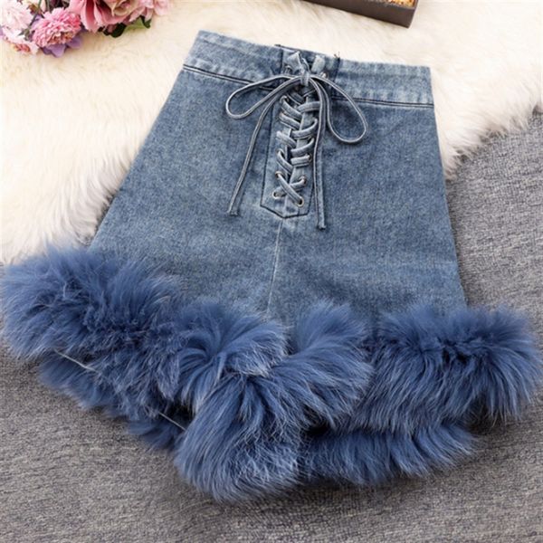 

women's short's fashion high waist fur denim shorts boots pants bandages blue short 230224, White;black