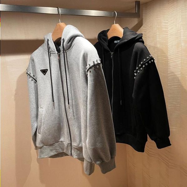 

online celebrity jacket luxury women's jackets designer men hoodies spring plush thickened hand nail coat fashion hooded sweater zipper, Black;brown