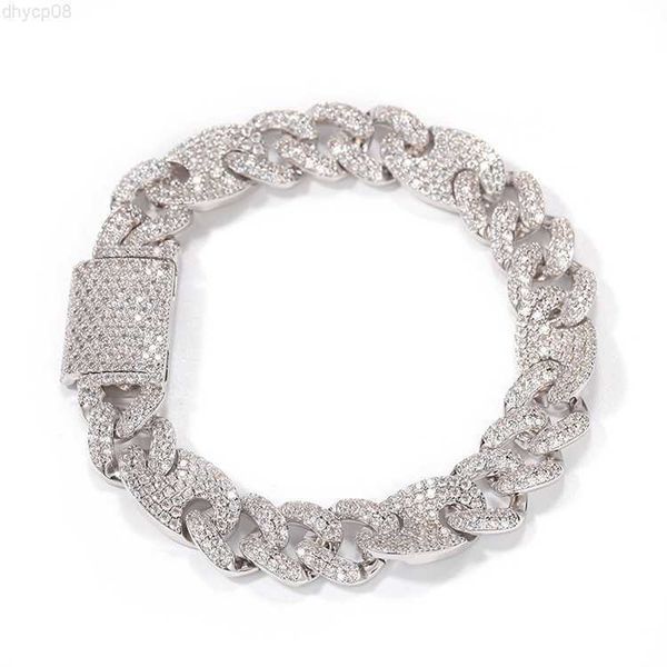 

ale 925 silver 14mm wide with moissanite diamond iced out 2 tone color cuban bracelet for rapper hiphop jewelry