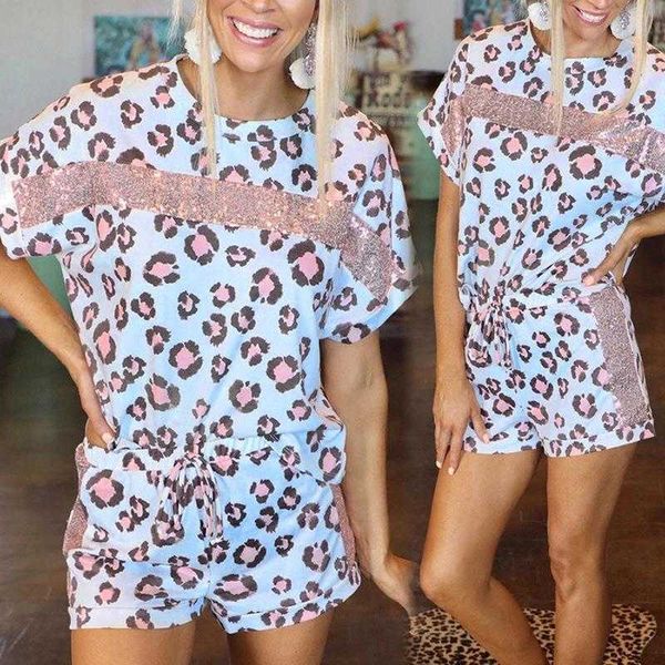

womens printed round neck pants short sleeve loose skirt leisure suit, White