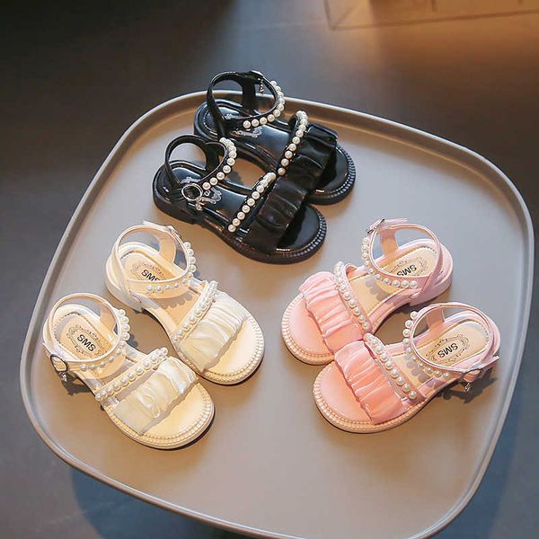 

sandals princess sandals 2023 summer new children's shoes pearls flat soft beautiful girls performance shoes for party wedding shows pu, Black;red