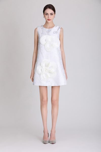 

casual dress dress the original designer's three-dimensional disc flower a skirt printed handmade beaded spring and summer short-sleeve, Black;gray