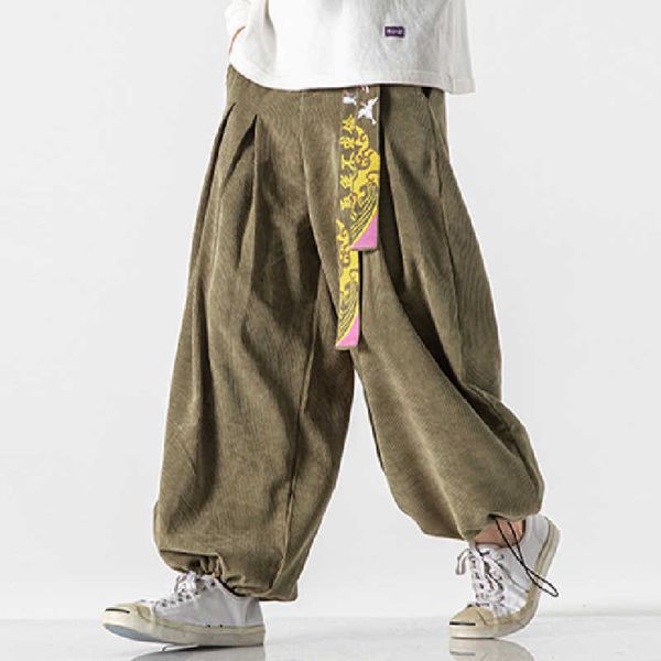 

men's pants chinoiserie belt fashion loose casual men's harajuku corduroy sports pants jogging pants plus size couple ladies harem, Black
