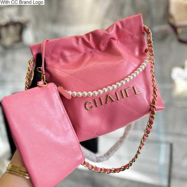 

cc brand shoulder bags classic 22 shopping bags with bead bracelet designer totes gold tone letter diamond quilted calfskin garbage bag wome