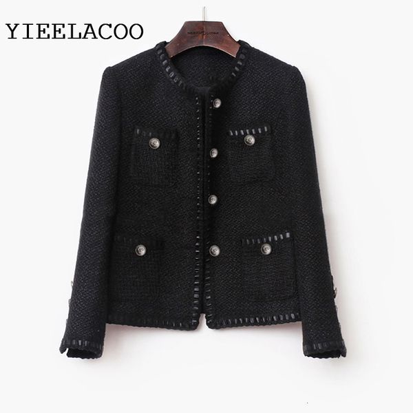 

women s jackets black tweed women jacket spring autumn winter woolen coat wool classic ladies 230225, Black;brown