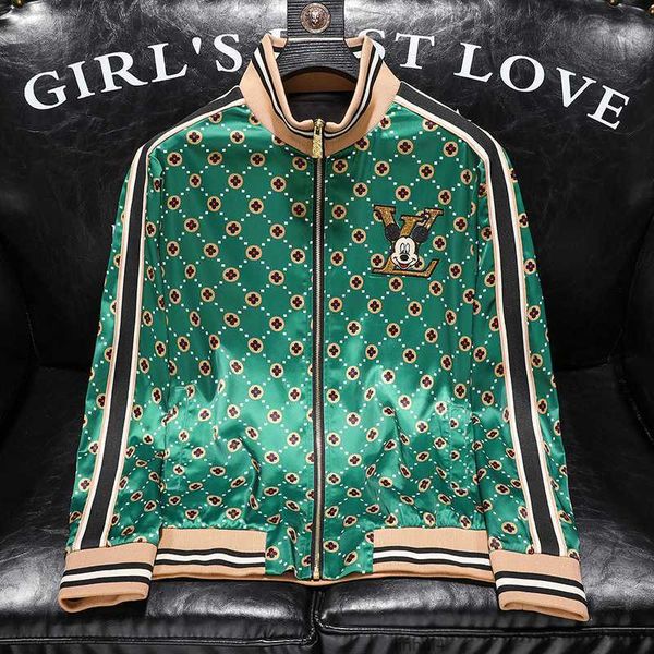 

european autumn and winter new style printed jacket men's personality cartoon embroidery standing collar fashion syv7, Black;brown