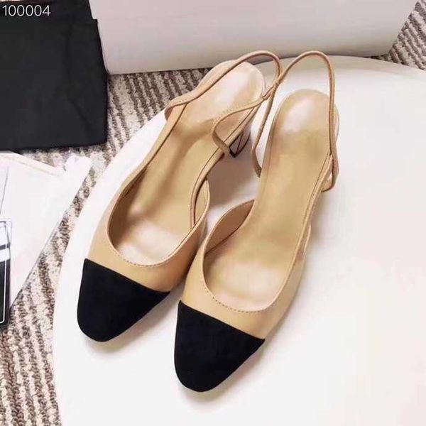 

shoes small fragrant wind baotou sandals 2023 new summer middle heel leather back space french high women's thick heels, Black