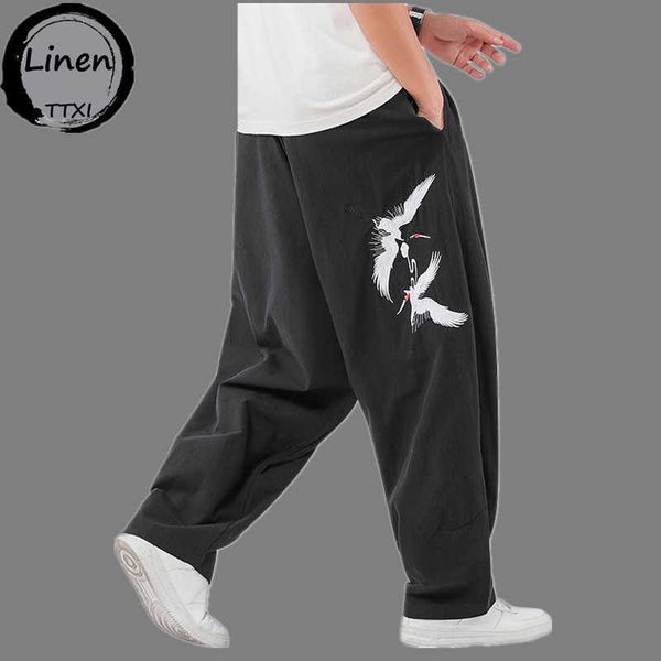 

men's pants m5xl plus size 2021 brand men pants hip hop harem wide leg trousers mens fitness chinese bird taichi pants sweatpants z0225, Black