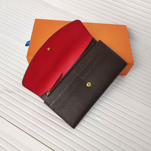

brand designer wallet brown plaid wallet luxury purses card holder women brown flower genuine leather wallets holders lady ladies long purse, Red;black