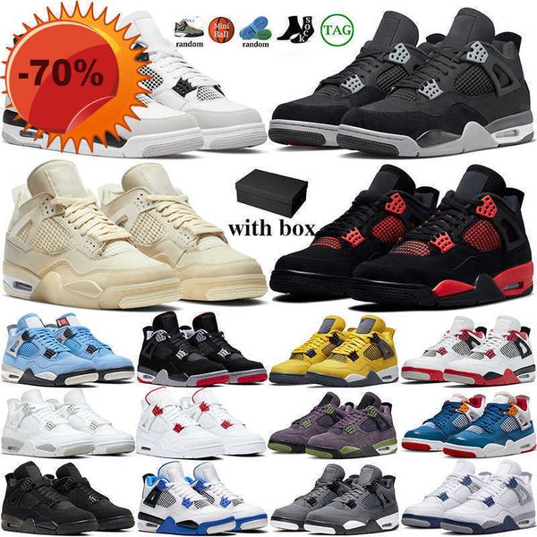 

boots outdoors with box 4s basketball shoes women men 4 military black cat white oreo fire red thunder messy room canyon purple cool grey