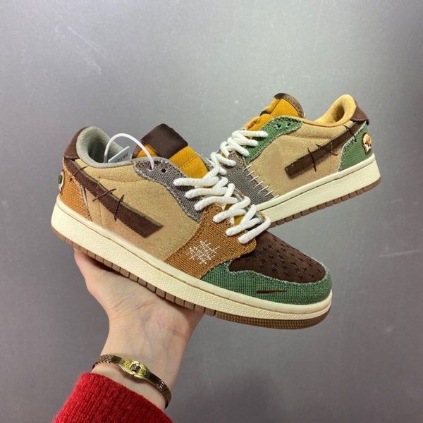 

girl's dresses shoes jumpman 1 low og voodoo doll zios willian 2 sneaker ts fragment flax muslin-brown-oil green-sesame-moon casual spo, Red;yellow