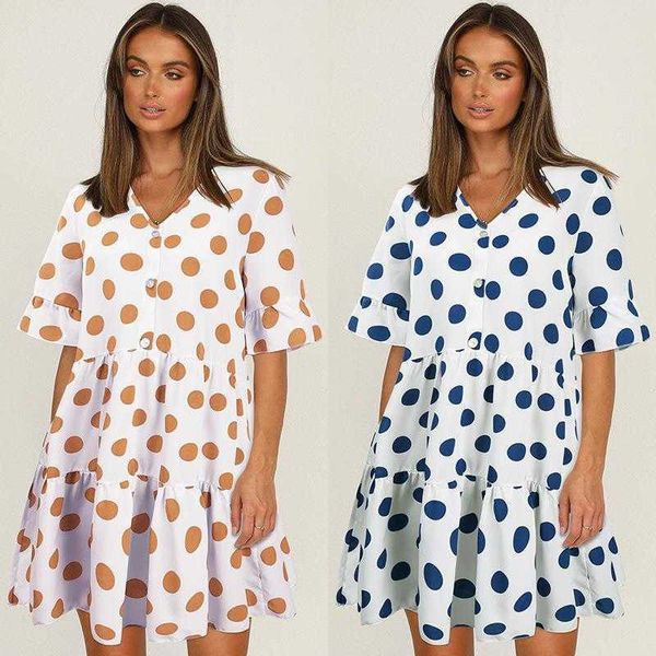 

womens fashion casual v neck dress polka dot short sleeve print, Black;gray