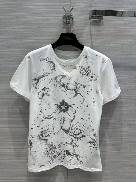 

milan runway women's t-shirt 2023 spring summer o neck short sleeve fashion designer brand same style t-shirt 0226-8, White