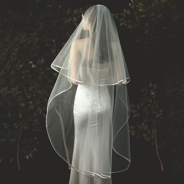 

wedding hair jewelry 65 135cm double layers simples tulle fashionable simple korea bridal veil ornaments with metal comb 230225, Slivery;golden