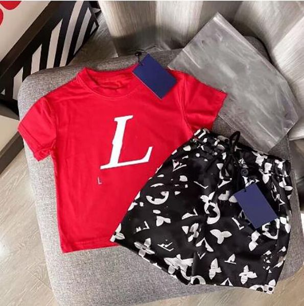 

new designer style children's clothing sets for summer boys and girls sports suit baby infant short sleeve clothes kids set aaa, White
