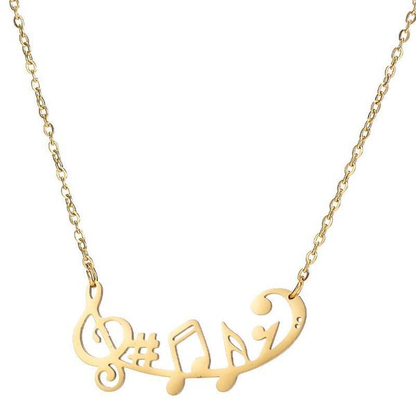 

music notes pendant necklaces stainless steel musical notation theme treble clef sign symbol korean choker collier for women, Silver
