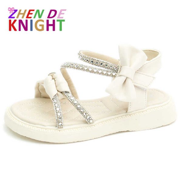 

sandals girls princess sandals 2022 summer roman shoes soft sole girls beach shoes fashion bow sequins flat children sandals size 2337 z0225, Black;red