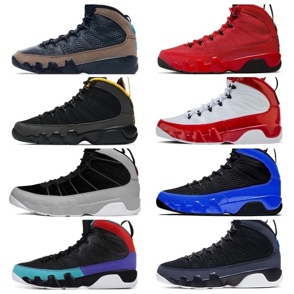 

retro fire red 9s og basketball shoes jumpman mens chile red olive university blue gold barons particle grey bred patent space jace dark cha, Black