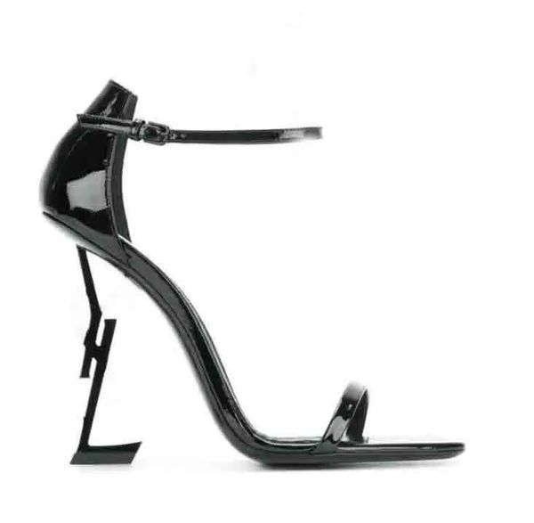 

2023 famous design opyum sandals women shoes buckle-fastening ankle strap metal letters heel leather sole cassandra lady exquisite pumps dis, Black