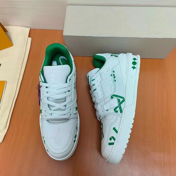 

new men's small white shoes white green printing trainer shoes, Black