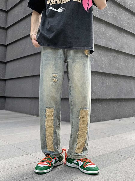 

men's jeans men jeans fashion men casual pants loose and loose men's denim trousers hip hop street clothing skateboard neutral jea, Blue