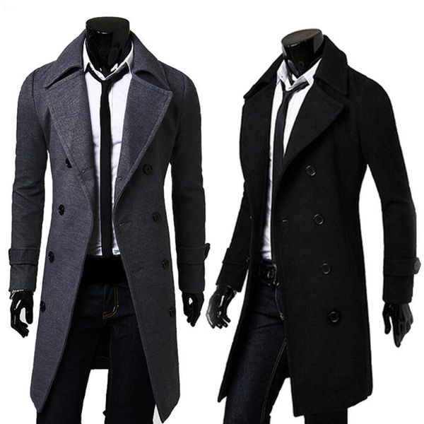 

wholesale- 2023 new mens trench coat slim mens long jackets and coats overcoat double breasted trench coat men windproof winter outerwear, Black;brown