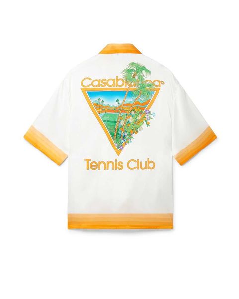 

casablanca designer shirt men and women original product white orange cactus tennis court men's women's hawaiian short sleeve shir, White;black