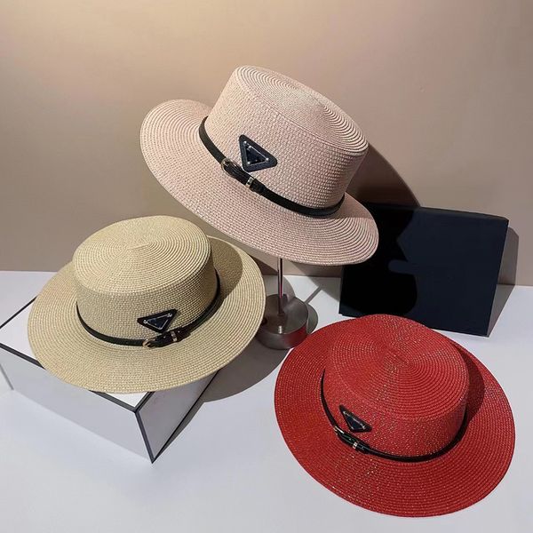 

2023 designer straw hat luxury women's new straw hat classic flat hat men's and women's same triangle sun visor, Blue;gray