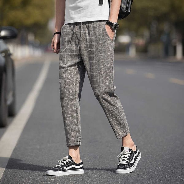 

men's pants casual anklelength plaid pants men trousers streetwear jogger pants men sweatpants slim fit men pants 2022 new z0225, Black