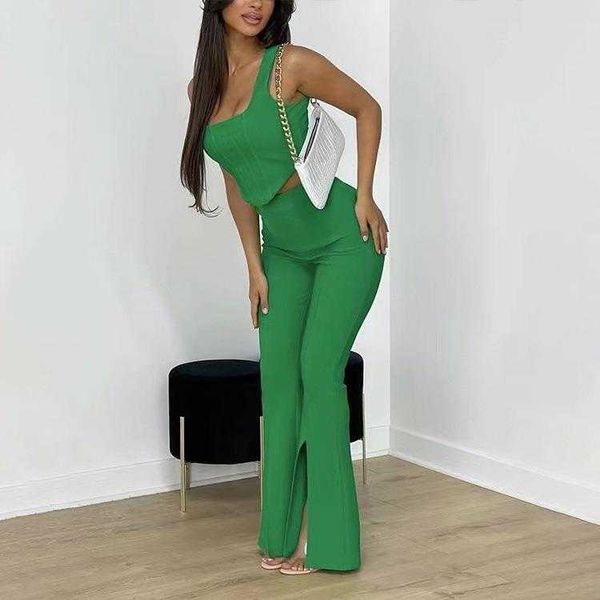 

summer pants suit solid color temperament commute sleeveless vest split, White