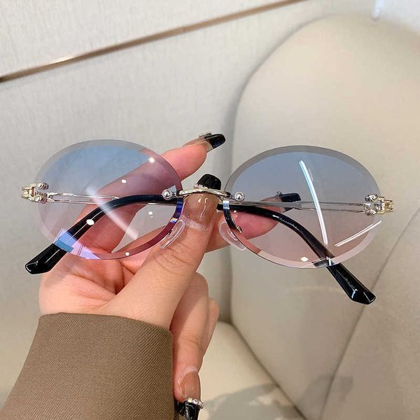

sunglasses kammpt oval vitnage rimless sunglass for woman 2022 luxury brand design shades trendy fashion uv400 sun glasses oculos de sol g23, White;black