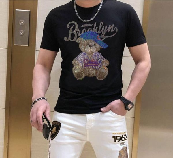 

shipping men summer designer rhinestone men's t-shirts drop, White;black