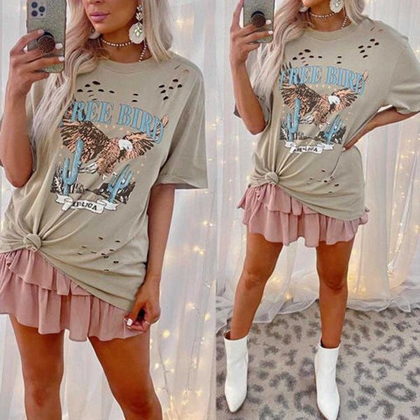 

summer printed round neck womens blouses short sleeve loose casual t shirt, White
