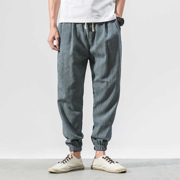 

men's pants cotton linen casual harem pants men joggers man summer trousers male chinese style baggy pants 2022 harajuku clothe z0225, Black