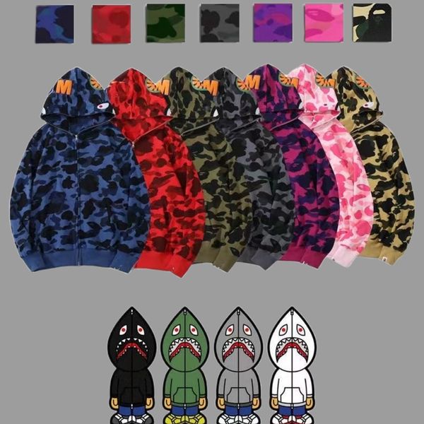 

2021 shark designer hoodie sweater mens women camouflage jacket jogger zipper japanese fashion sportwear brand hooded sweatshirt tracksuit, Black