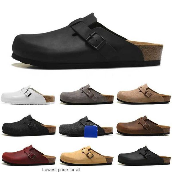 

2023 boston clog men women designer sandals slippers leather head pull cork flats mules woody loafers for men women slipper sandals brown, Black