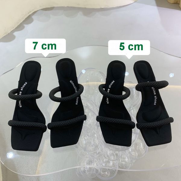 

2023 luxury a wang webbing black high heel slippers and sandals women new soft bottom stiletto high-heeled cat heels ladies banquet holiday