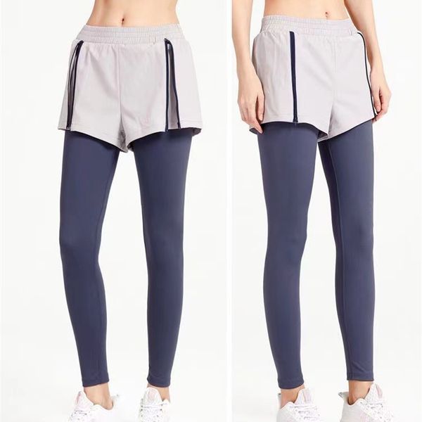 

ll fake two-piece legging short high waist anti-pilling pocket training costumes workout leggings
