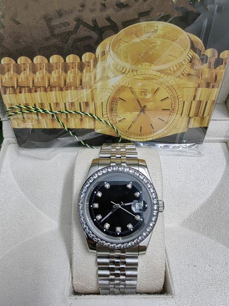 

original box certificate 18k gold president male watches day date diamonds silver dial watch men stainless diamond bezel automatic wristwatc, Slivery;brown