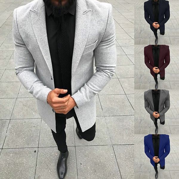 

men's wool blends men fashion jackets plain lapel coat 230225, Black
