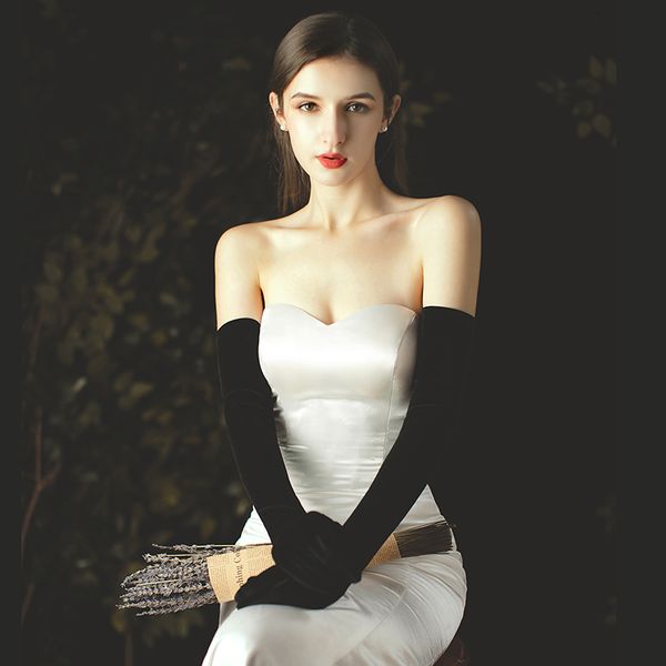 

five fingers gloves xinmeiji wedding bridal long opera black for apparel velvet finger brides bridesmaid wg011 230225, Blue;gray