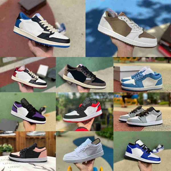 

2023 fragment ts jumpman x 1 1s low basketball shoes court purple black shadow panda emerald crimson white brown red gold grey toe unc tint