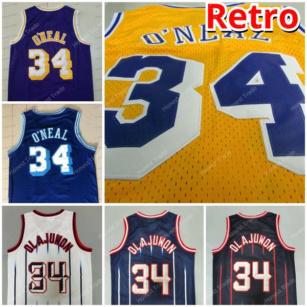 

retro hakeem jersey shaquille oneal 34 white yellow shaq mens stitched jerseys classics throwback, Black;red