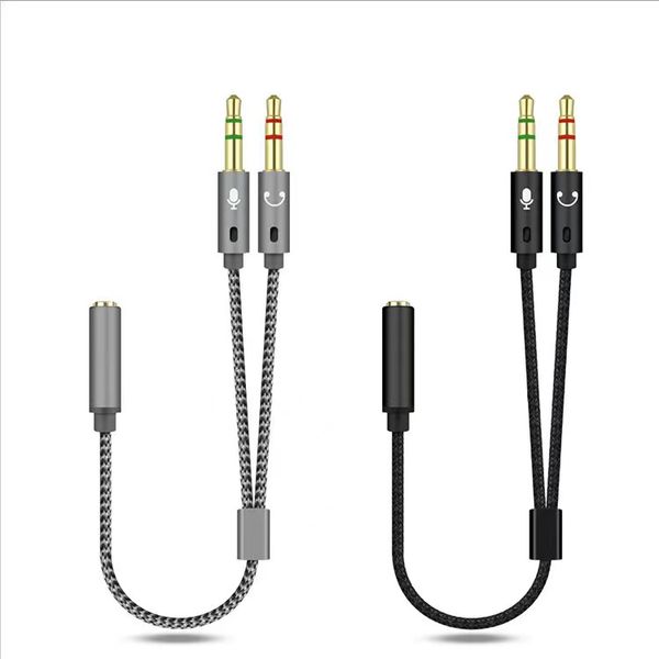 

3.5mm jack microphone headset audio splitter cable female to 2 male headphone mic aux extension cables for phone computer