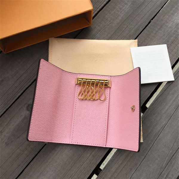 

luxury mens m62650 mini pouch women classic 6 keys holder cover keychain men with box dust bag card ring 7 colors key225e, Red;blue