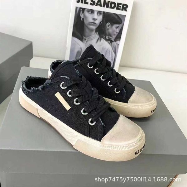 

shoes high version canvas shoes of paris b family half trailer worn men's women's large size 22 autumn and winter new casual one f, Black