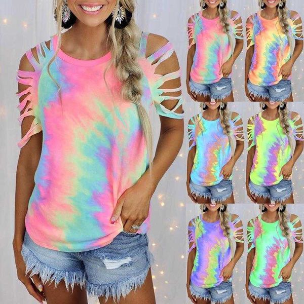 

summer womens blouses tie dyed printed short sleeved strapless casual t, White