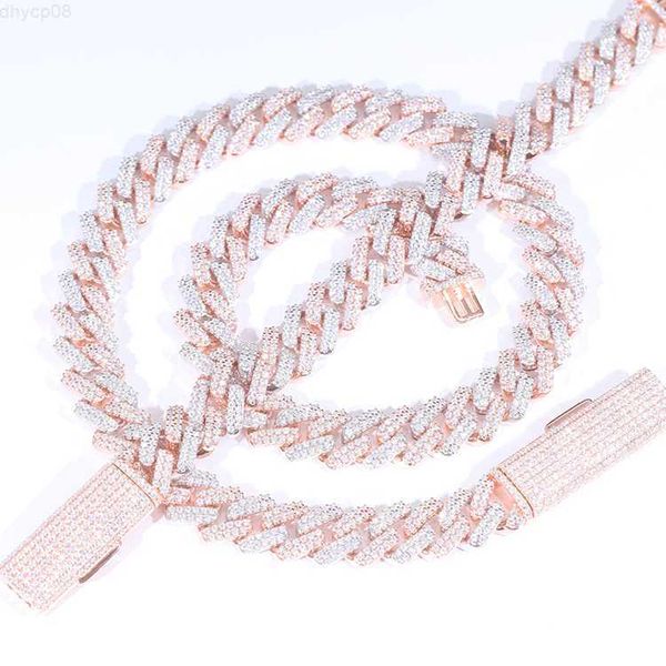 

designer jewelry ale white gold rose gold plated 2tones 2rows necklace vvs moissanite 925 silver iced out cuban link chain