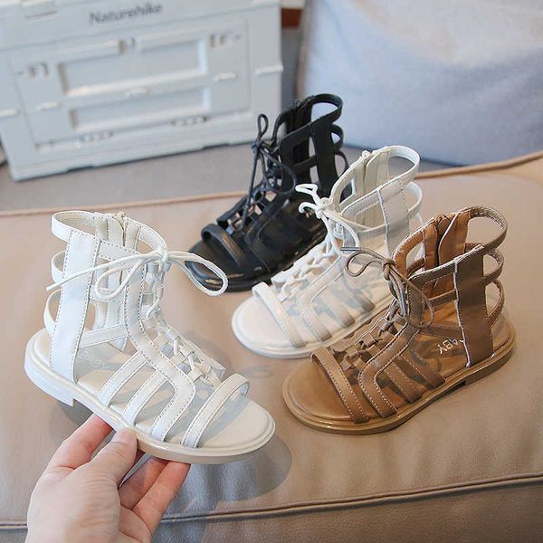

sandals girls gladiator sandals 2022 summer shoes toddler girls lace up sandal boots big girls roma shoes narrow band sandalias botas z0225, Black;red